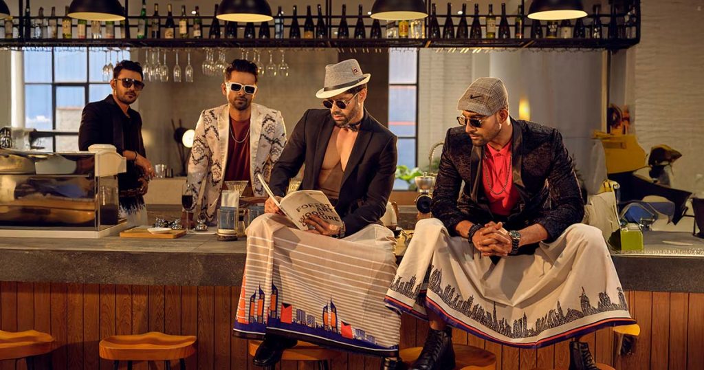 Bangladeshi man wearing a modern-style lungi with contemporary design inspired by traditional clothing